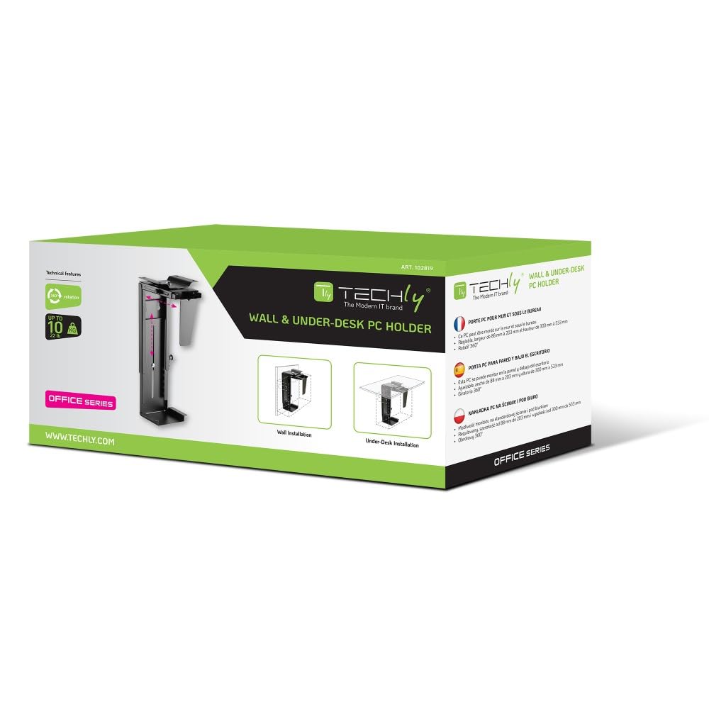 Techly 102819 Supporto PC sotto Scrivania/Parete Regolabile Nero