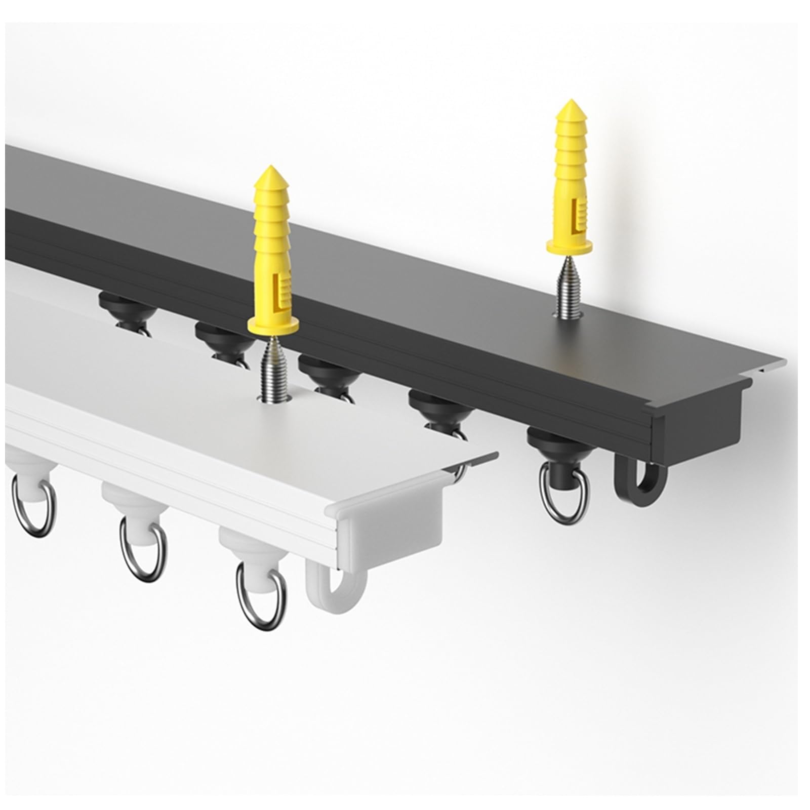 Sistema de riel de techo blanco de 1,3 m con soporte ajustable para cortinas