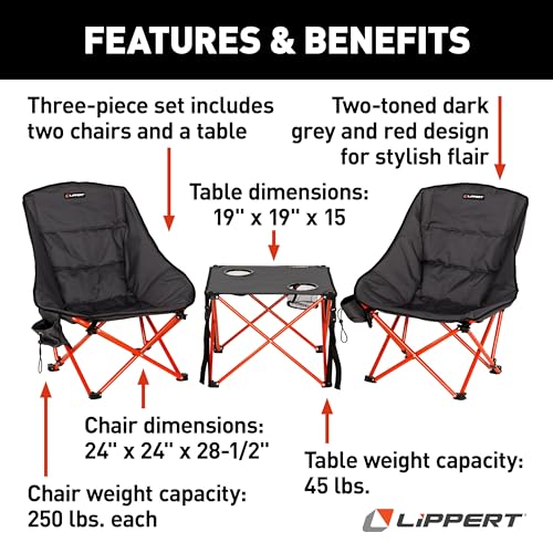 Image of Lippert Baja Overlanding 3-Piece Chair & Table Set, 600-Denier Polyester Folding Chairs, Dual Cupholders, Innovative Scoop for Ultimate Comfort, Fold-up Convenience - 2023053719
