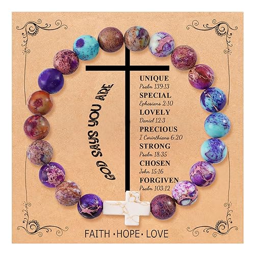 Image of QWNHONEY Cross Bracelet for Women Christian Gifts Colorful Imperial Stone Catholic Religious Jewelry Mothers Day Birthday Christmas Gifts for Women Mother Daughter Sister Girlfriend Grandma Wife