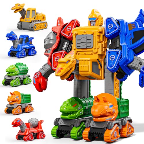 KIZONLY Transform Toys for Boys 4-6, 5 in 1 Take Apart Toys for Boys 3-5, Dinosaur Transforming Assembling Robot Toy for Kids, Educational Birthday Gift for 4 5 6 7 8 Year Old Boy Girls