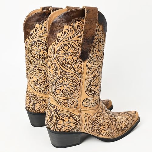 American Darling Floral Hand Curved Genuine Western Leather Long Boot3