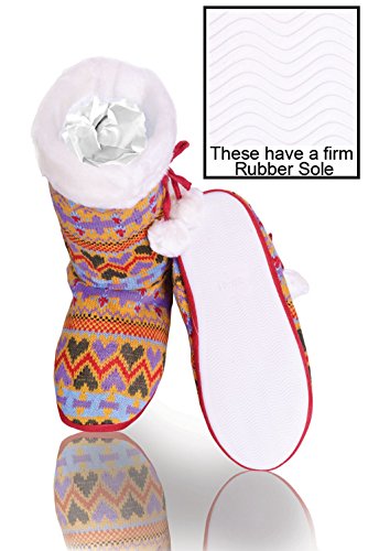ICONOFLASH Women's Sweater Knit Bootie Slipper with Faux Fur Trim (Pink Fair Isle, Medium/Large, 8-10 US)2