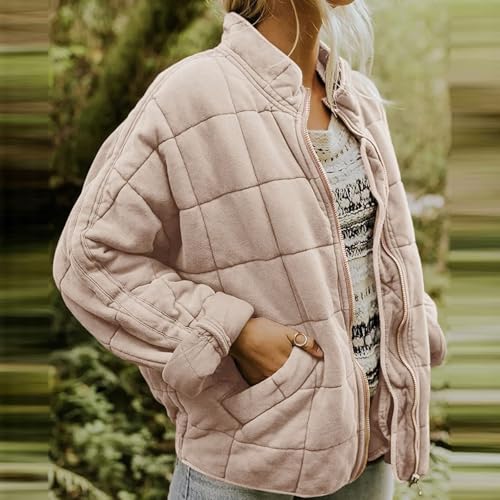 Quilted Jackets for Women Women's Causal Lightweight Stand Collar Long Sleeve Oversized Zip Up Winter Coats2