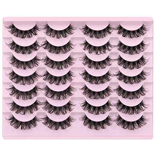 False Eyelashes Clear Band Wispy Lashes Natural Look 17mm Faux Mink Lashes Pack Fluffy Cross Fake Eyelashes 14 Pairs Pack by Pawotence