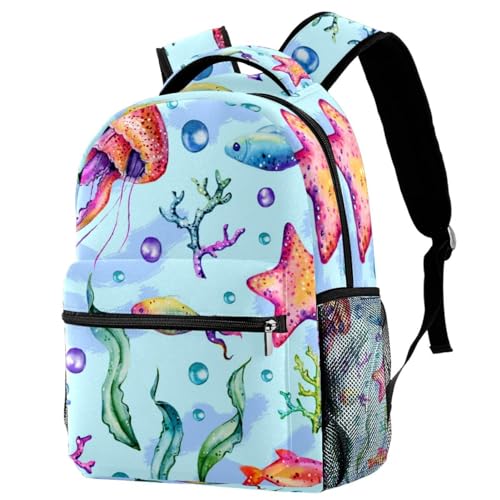 Sac à dos d'école méduse et étoile de mer multicolore pour ados et voyage décontracté