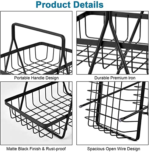 Image of Homeor Counter Top 2-Tier Fruit & Vegetable Basket For Dining Table, Centre Table I Metal Fruit Bowl or Bread Vegetables Storage Organizer Holder I Multi-Purpose Basket for Kitchen & Home, Black
