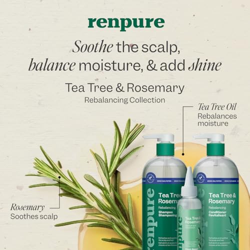 Image of Renpure Tea Tree & Rosemary Scalp Serum, Plant-Based - Refreshing & Rebalancing - For Moisturized, Soft Hair - For Oily /Normal Hair- Tea Tree Leaf Oil, Rosemary Leaf Extract - 4 Fl Oz