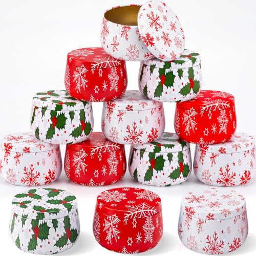 Yungyan 12 Pcs Snowflower Metal Cookie Candle Tins with Lids 8 oz