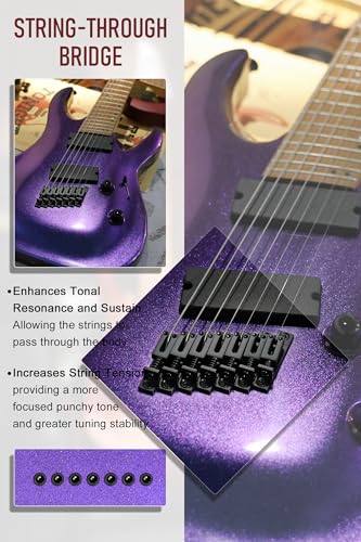 Image of AKLOT Multi-Scale 7-String Electric Guitar: Roasted Maple Neck with String-Through Bridge Electric Guitars Kit with Okoume Body, HH Pickup, Gig Bag, Strap, String Mute, Distortion Pedal, XRN-7 AD