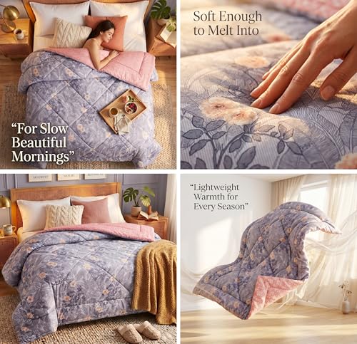 Image of VAS COLLECTIONS Feather Cotton Reversible AC Comforter for Double Bed | Super Soft 220 GSM Quilt /Duvet /Dohar | Lightweight All-Season Comforter | 90 x 100 Inches (1 Piece), Lavender