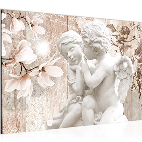 Peinture Fleurs Ange Moderne Tableau Decoration Murale - 100% Made In Germany - Bois Magnolia Beige Salle 005915a