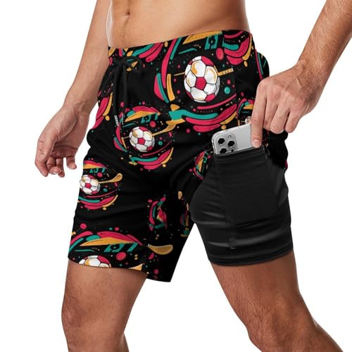 Soccer Ball Golf Volleyball Beach Shorts for Men Swim Trunks Quick Dry Swim Shorts with Compression Liner Pocket2
