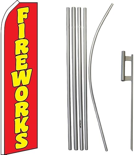 Premium Fireworks RedSwooper Flag & 16ft Flagpole KitGround