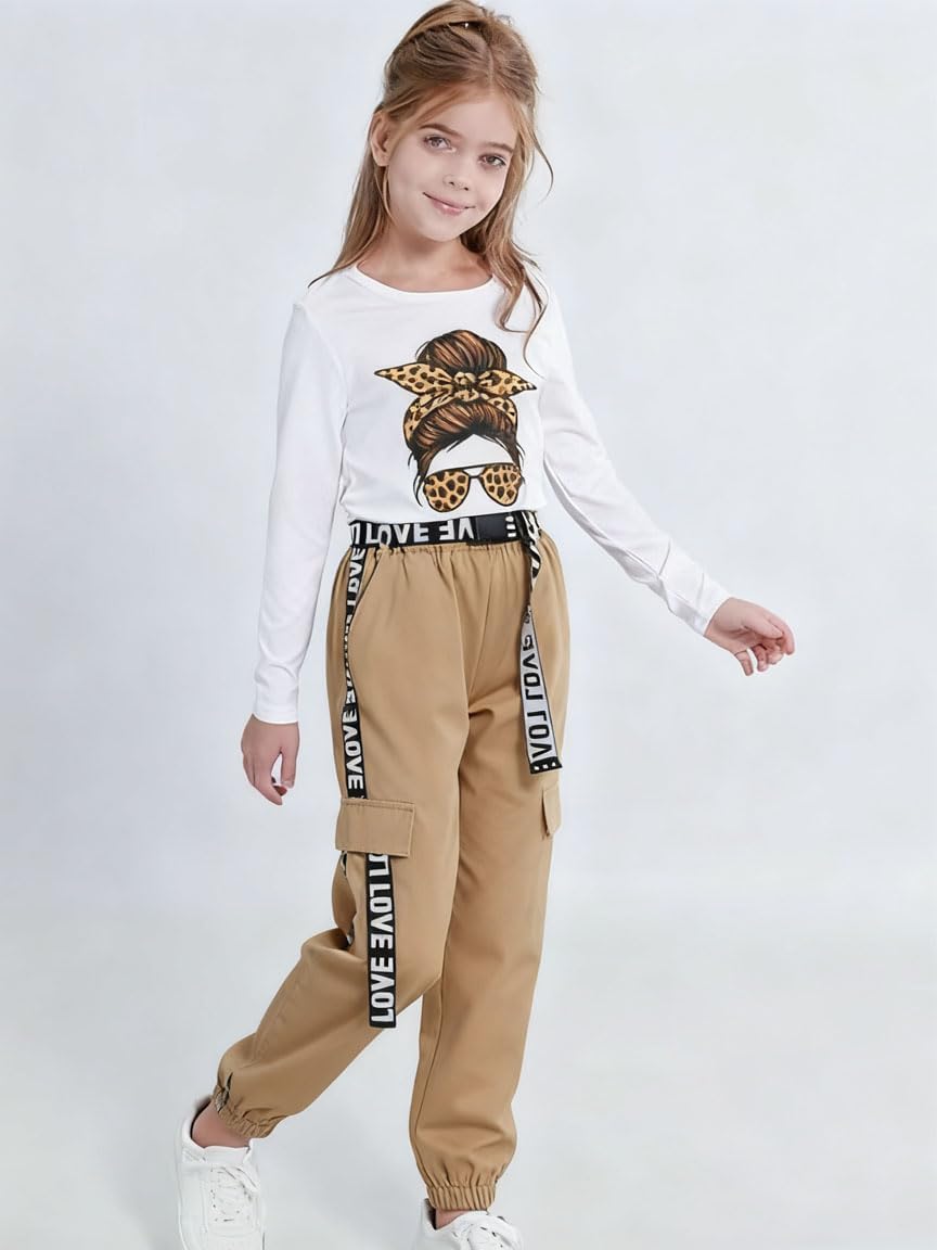Zupora Girls 2 Piece Outfits Kids Clothes Ruched Top Long Sleeve T Shirt Camo Pants Set Girls' Clothing Sets 6-14 - Image 2