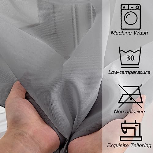 Image of Simplebrand Grey Sheer Curtains 90 Inches Long, Light Filtering Rod Pocket Solid Color Window Sheer Curtain Panels, Elegant Curtains & Drapes for Living Room, Bedroom 2 Panels (Grey, 42 inch W x 90 inch L)