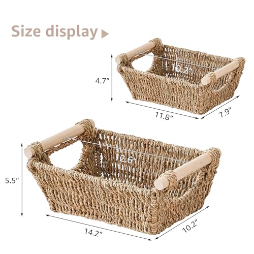 Lgenhoom NX218-B-HC-M-2P Trapezoid Seagrass Basket Large Wicker Storage Baskets Handwoven Shelf Baskets thumb #1