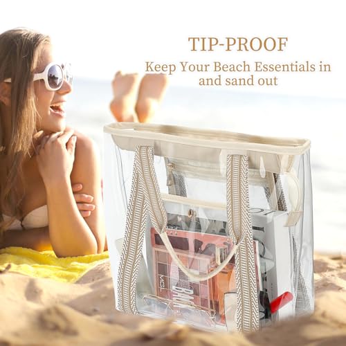 Image of Fammart Clear Bags 12x6x12 Stadium Approved, Jelly Tote Bag for Women with Zipper for Beach Sports Concerts Work