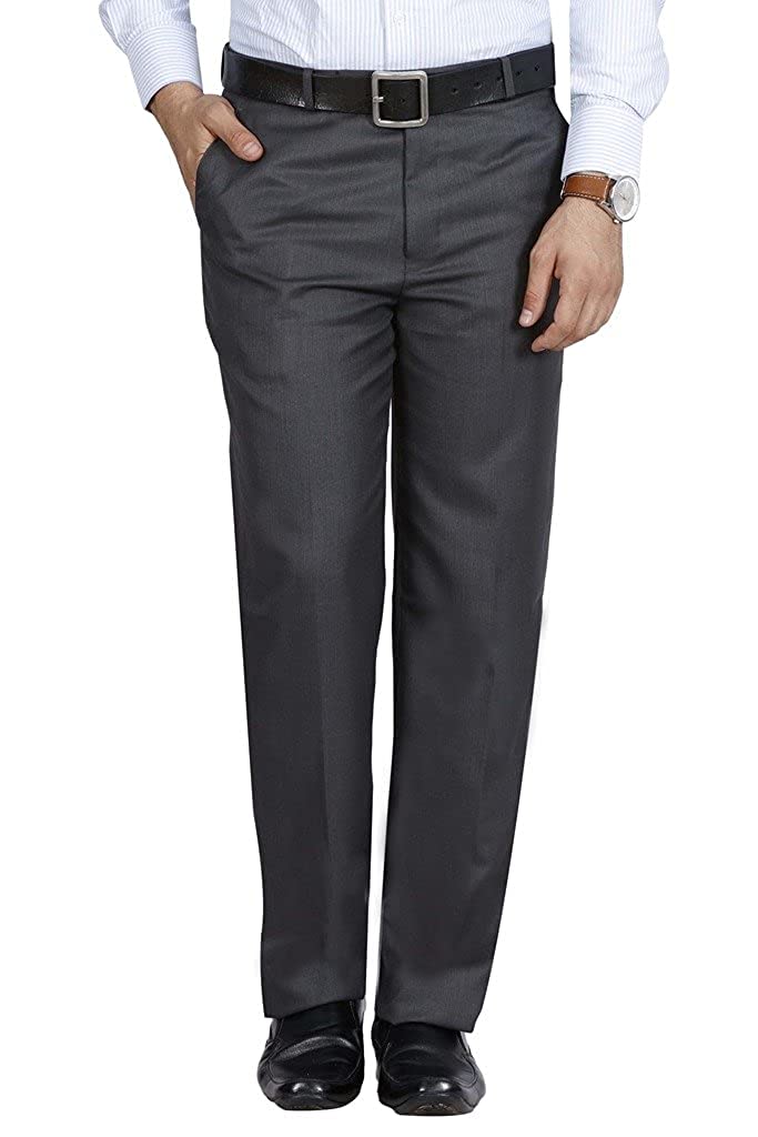Laavie Men’s Formal Regulat fit Flat Front Trousers – Polyester Blend Solid Executive Pants