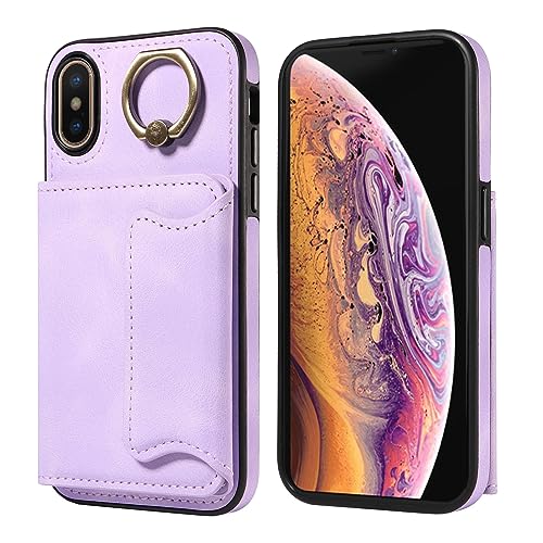 Coque iPhone X/XS Porte-Cartes antichoc et étui portefeuille en cuir violet
