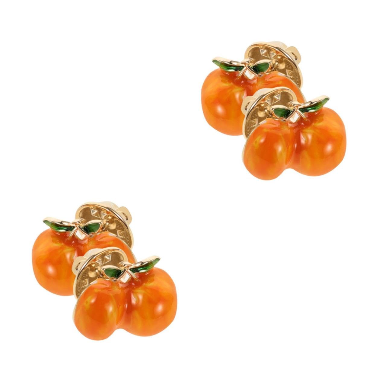 2sets Yellow Christmas Enamel Lapel Pins Holiday Brooch Fruit Accessories Shirt Peach Clips Copper Orange 2pcs*2