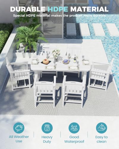 Image of Ciokea HDPE Outdoor Dining Set of 6, Patio Table and Chairs Sets, White
