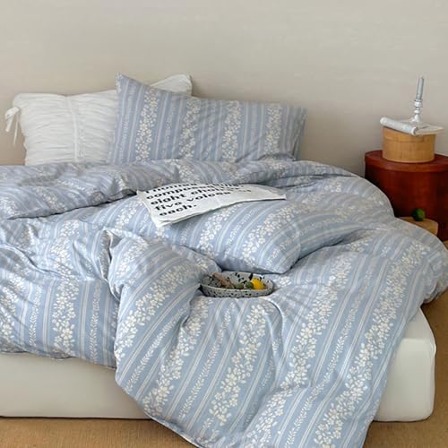Lanqinglv Bettwäsche 155x220 cm Blau Weiß Blumen Blätter Wende...