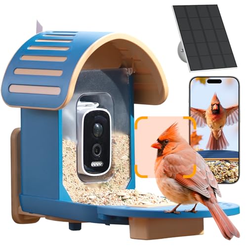 Smart Bird Feeder with Camera, 2.5K UHD Bird Feeder Camera Solar Powered, Sensitive AI Identification, Instant Alerts Capture Video, IP66 Waterproof for Outdoor, Ideal Gift, Blue