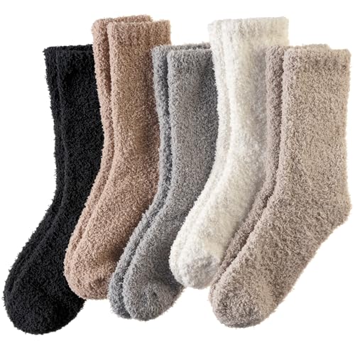 SEEYAN Womens Fluffy Socks Slipper Winter Warm Fuzzy Soft Comfy Plush Therma Cozy Cabin Casual Socks (Black/White/Grey/Brown/Khaki)