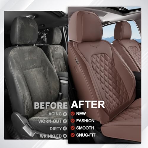 Image of Coverado Front Seat Covers, Luxury Faux Leather Durable Anti-Scratch Cushions, Universal Fit for Cars, SUVs, Pickups, Waterproof Automotive Seat Covers, Car Accessories - Brown