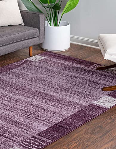 Image of Unique Loom Del Mar Collection Area Rug- Transitional Inspired with Modern Contemporary Design(4' 1 x 6' 1 Rectangular, Purple / Beige)