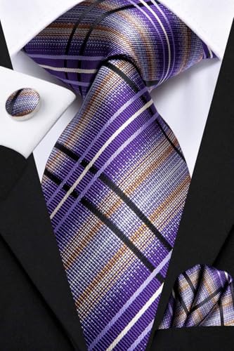 Image of Dubulle Silk Ties Set for Men Formal Paisley Striped Necktie Pocket Square Cufflinks 3PCS Sets Wedding Business Party