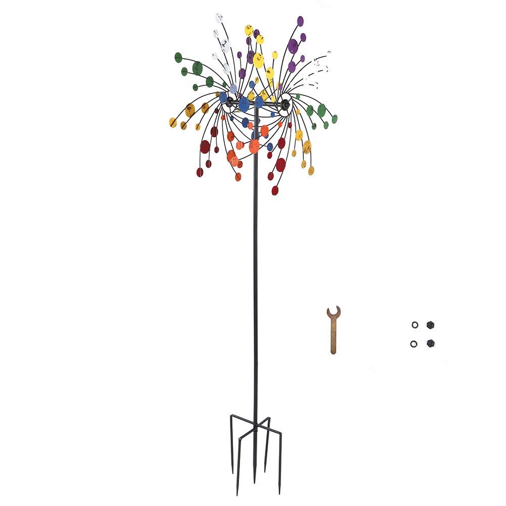 Ejoyous Kolorowy Wiatrak Ogrodowy Żelazne Wiatraki 31 X 186 Cm 3-bolcowy Palik Malowany Proszkowo Dekoracja Trawnika dla Użytkowników Patio w Ogrodzie na Dziedzińcu