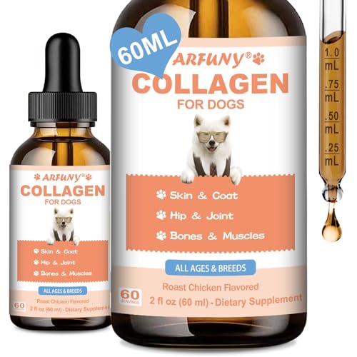Collagene per Cani - Gocce di Collagene per Cani - Integratore Articolare per Cani - Supporta Pelle & Mantello, Digestione e Sistema Immunitario - con MSM e Acido Ialuronico - Gusto Pollo Arrosto, 60
