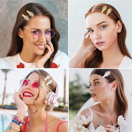 12 Pzs Pinzas Para El Cabello de Hierro en Forma de Flor Ovalada, con Diseño Retro de Flor Hueca y Patrón de Nube, Pinzas de Pato Elegantes en Plata, Oro y Cobre miniatura 4