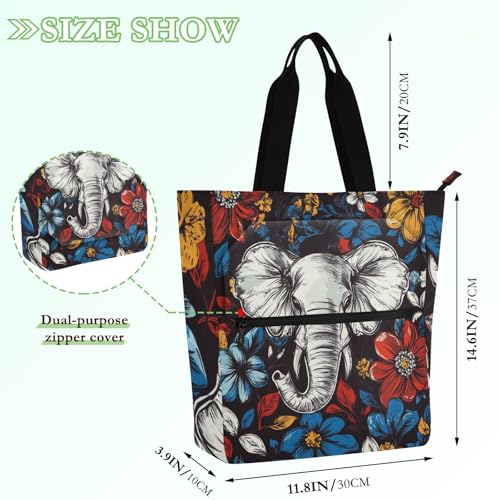Sunflowers Poppy Book Tote Bag Aesthetic with Zipper Cute Reusable Shoulder Bags Handbag for Travel Shopping2