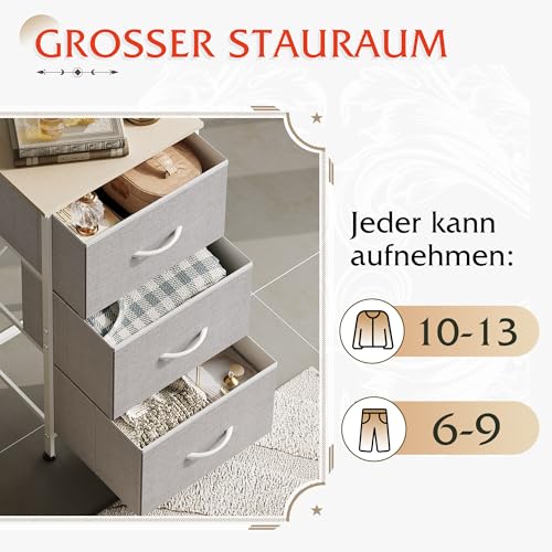WLIVE Kommode mit 3 Schubladen aus Stoff, Hellgrau – Ansicht 5