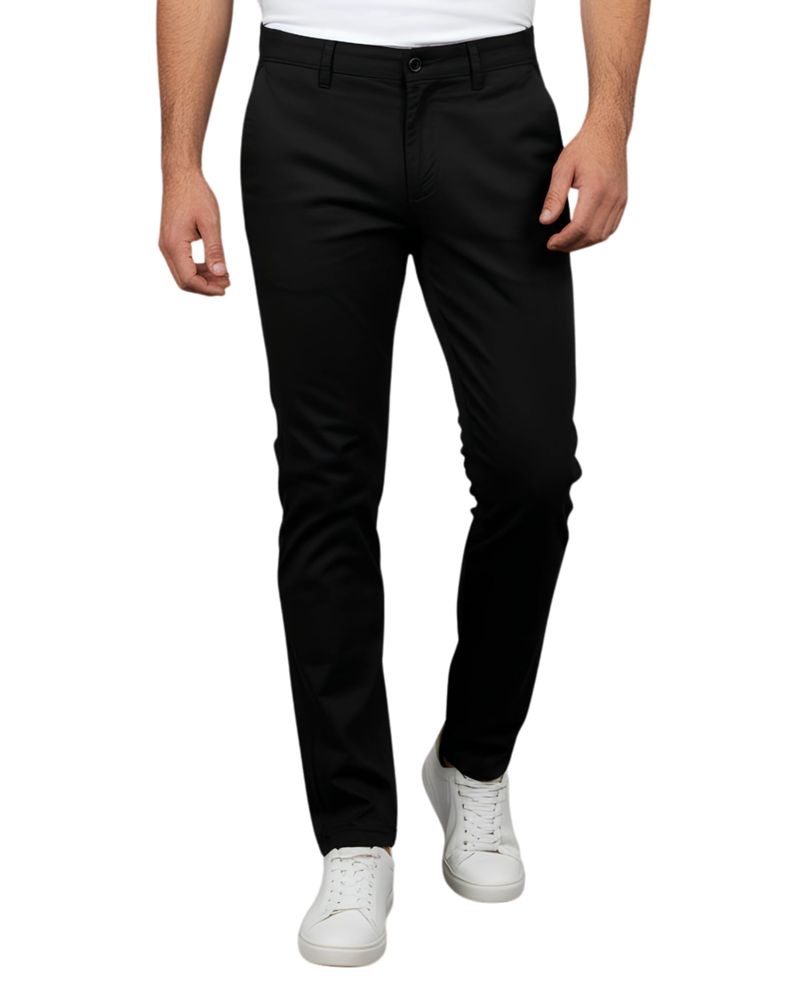 live in Solid Black Slim Fit Cotton Blend Mens Casual Trousers-picture-20