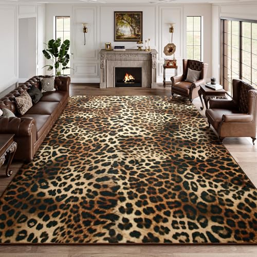 DweIke 5x7 Leopard Print Rugs for Living Room, Machine Washable