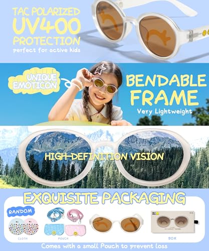 Image of SMILEYWORLD Kids Polarized Sunglasses Boys & Girls Ages 3-5 Oval Snow White | UV400 Protection TAC Lens, Flexible TR90 Frame, Ultra Lightweight, Smile Face for Children Preschoolers