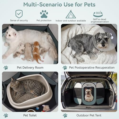 Image of Siedihit Dog Playpen, Puppy Pet Playpen, Medium Dogs Tent Crates Cage Indoor /Outdoor, Portable Pop Up Dog Kennel Playpen with Carrying Case for Dogs /Cats /Rabbits, Removable Zipper Top, Grey