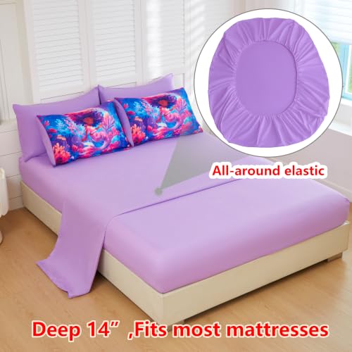 Image of Twin Comforter Set for Girls 5 Piece Mermaid Bedding Set for Girls Super Soft Microfiber Bed Set Bed in a Bag with Comforter Sheets Pillowcase & Sham (5 Piece Twin Size)