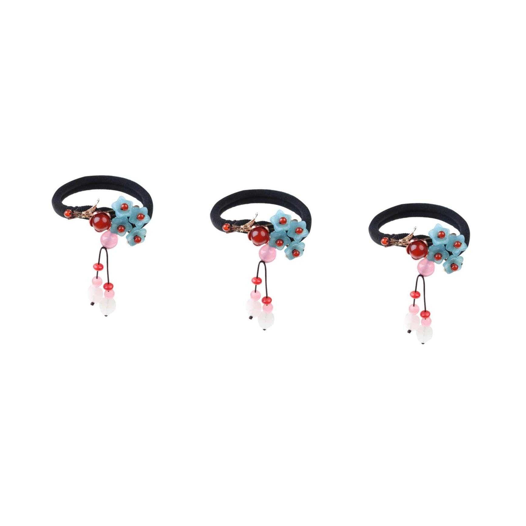 Beavorty 3stücke Vintage Haargummi Mit Agate Jade Design Retro Chinese Haarband Für Ponytail Zopf Stilvolles Haaraccessoire Für Alltag Partys Und Besondere Anlässe