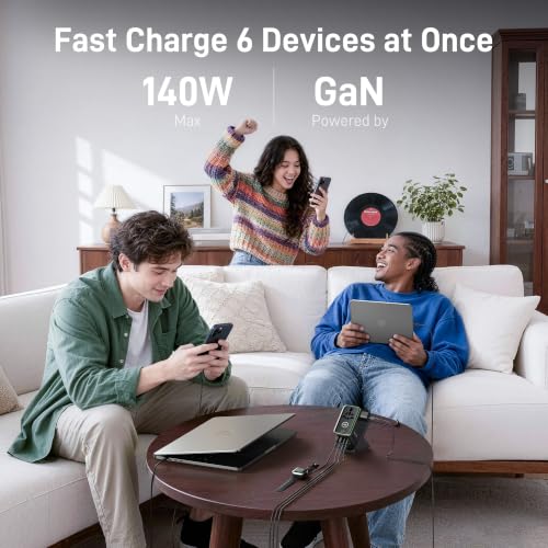 Image of Epicka Pulse Duo 140W GoStand Universal Travel Adapter with Desktop Stand & Smart Display, International Power Adapter with 3.28ft Cable, 2 AC Outlets PD 3.1 PPS Compatible with MacBook, iPhone