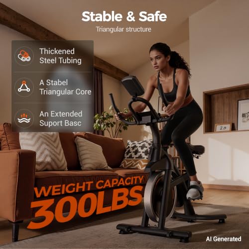 Image of CURSOR FITNESS Exercise Bike, Quiet Belt Drive Stationary Bike for Home with 0-100 Resistance & App, 300 LB High Carbon Steel Training Bike, Indoor Cycling Bike with Tablet Holder and Heart Rate
