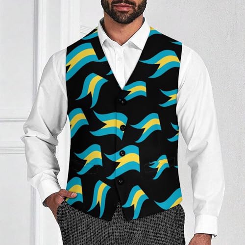 Bahamas Flag Novelty Men's Suit Vest Funny Formal Dress Vests Business Waistcoat2