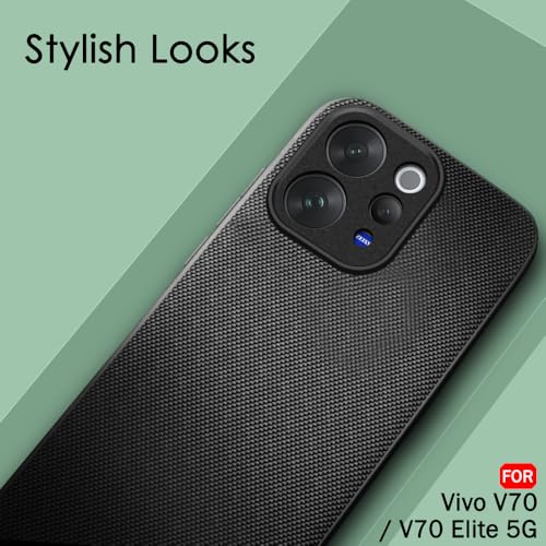Image of TheGiftKart Back Cover Case for Vivo V70 5G / Vivo V70 Elite 5G | Slim & Lightweight | Ultra-Premium Design | Camera Protection Bump | Fabric Texture Case Cover (PC & TPU, Black)