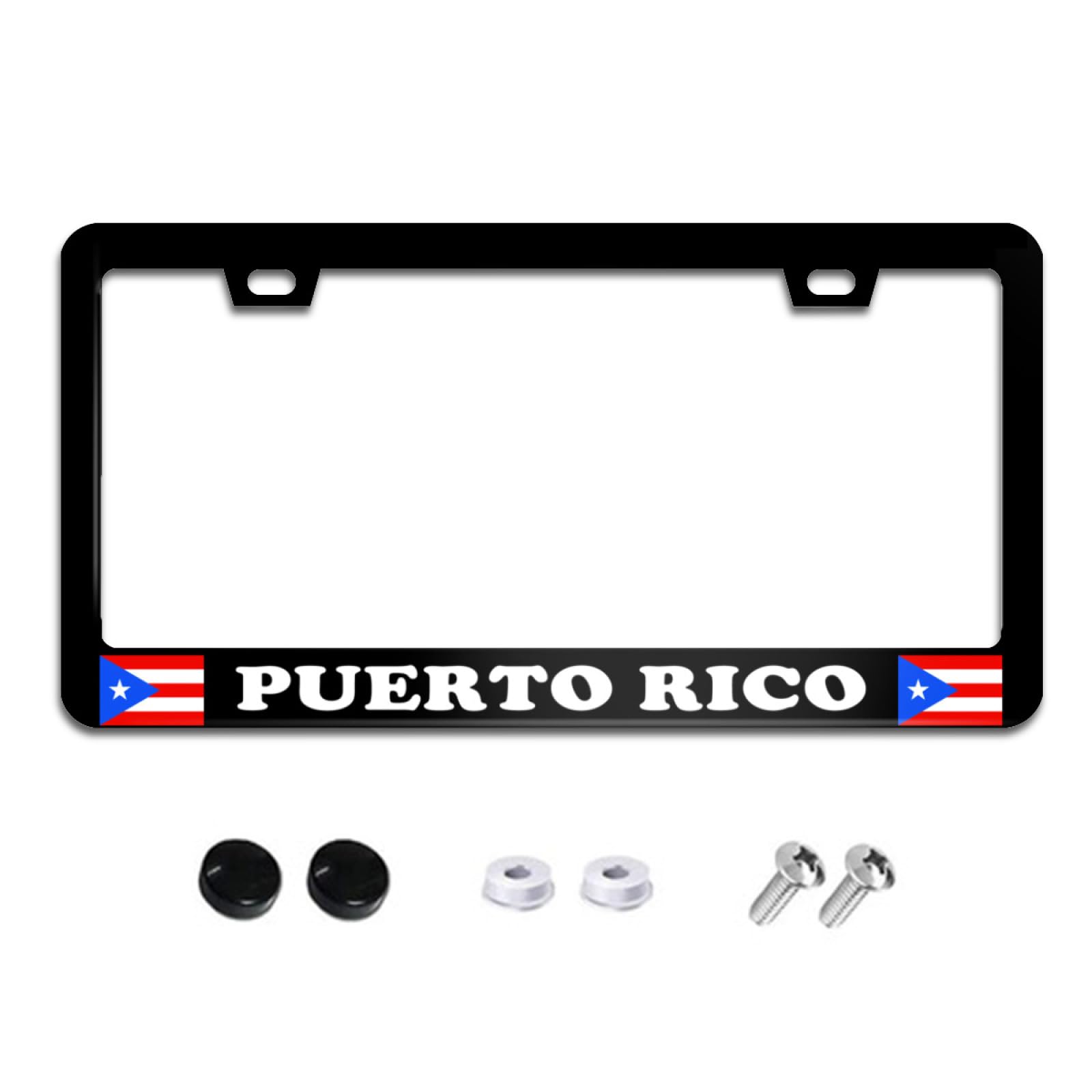 Puerto Rico Flag License Plate Frame Black License Plate Frames Aluminum Car Accessories Cover with 2 Holes and Screws 12 x 6 Inch for Front Rear Car Plate Decor for Women Men