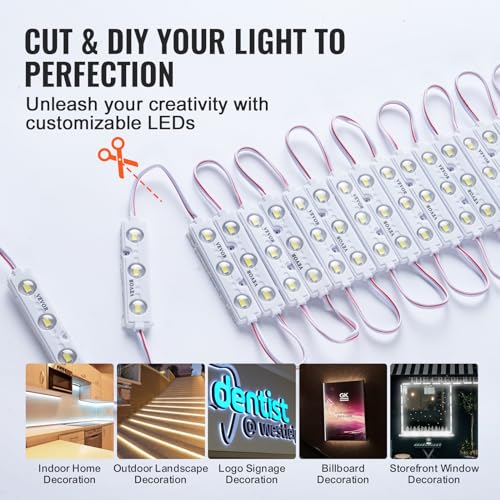Image of VEVOR 200PCS LED Storefront Lights, 108 ft DC 12V, LED Module 5730 SMD 3-LED 1.5W Window Light With Tape Adhesive Backside, for Business Store Window Advertising Letter Signs, NO Power Supply