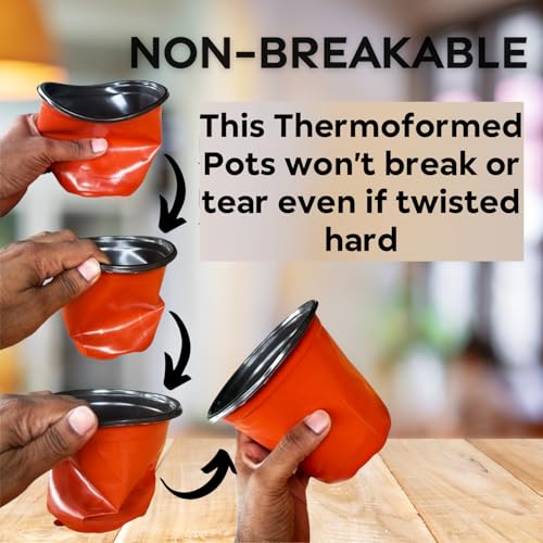 Image of Thermoformed Plastic Flower Pots, Durable, Flexible, Unbreakable, Multiple Drainage Holes, Best for Indoor Plants, Terrace Garden, Nursery (Pack of 60, 5 Inch LH)